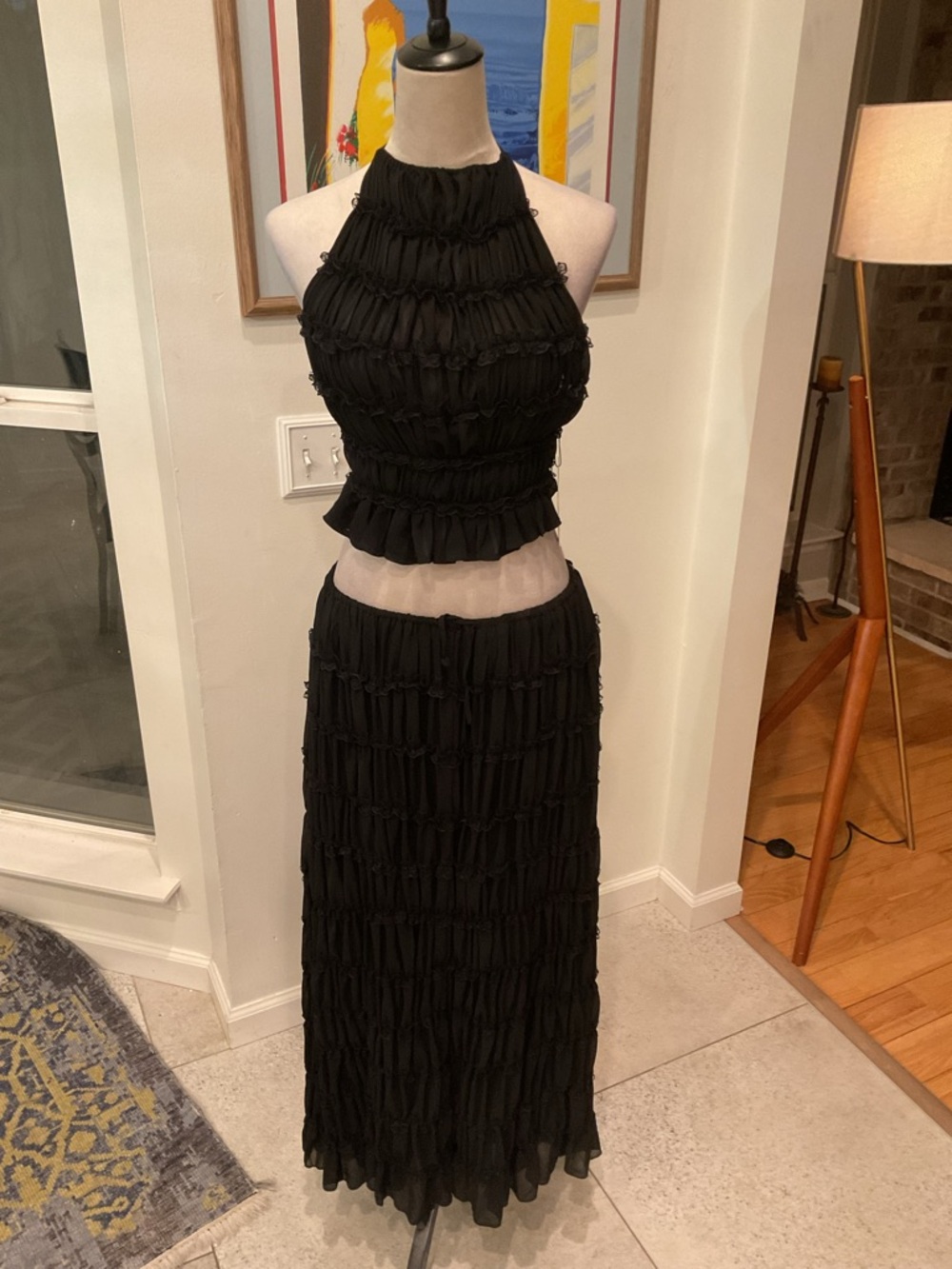 Black Sheer Tiered Maxi Skirt - Picture 2 of 16